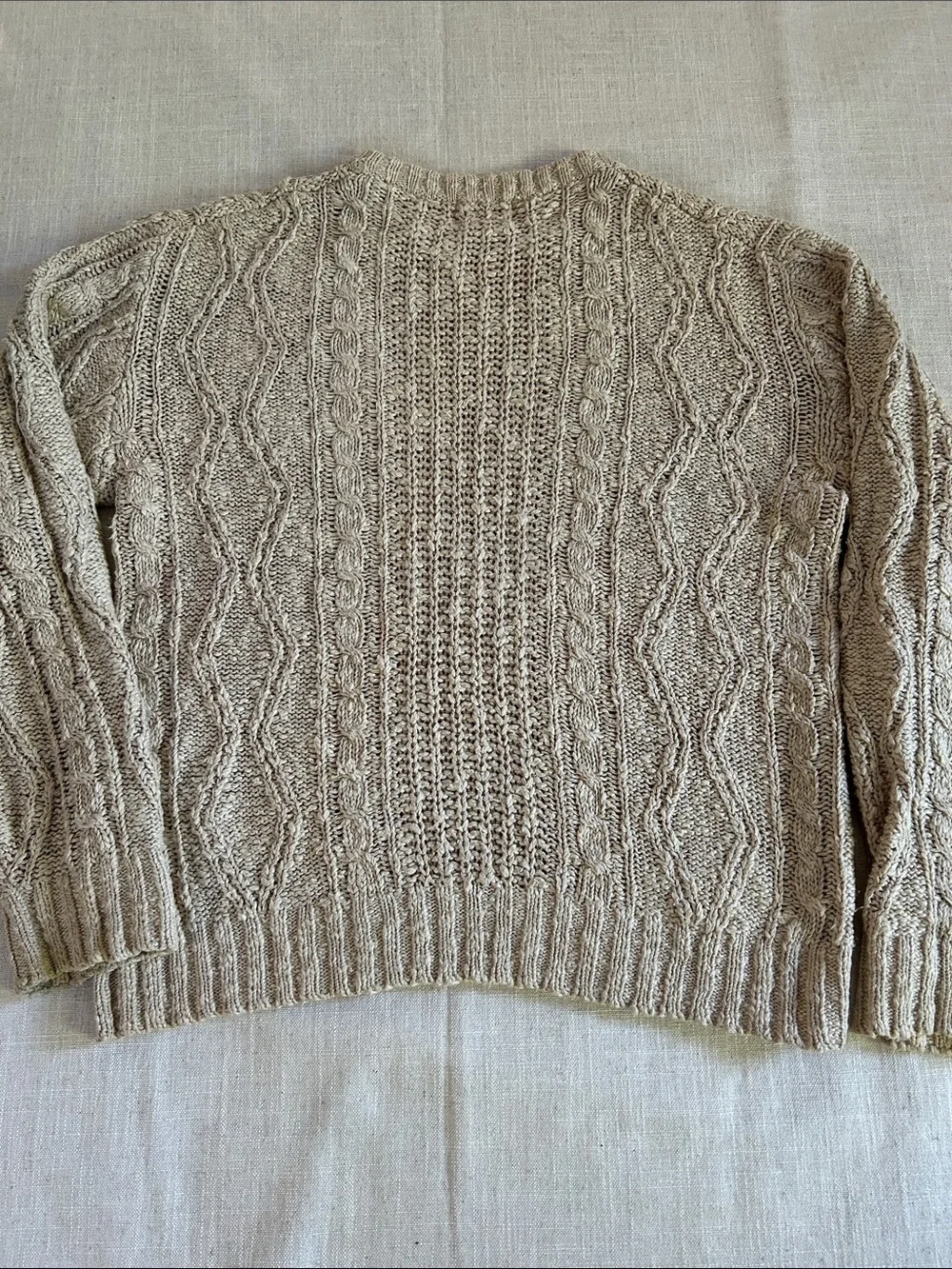Vintage Banana Republic Sweater Linen/Cotton Cable Knit Medium Oatmeal Fisherman - Picture 8 of 13
